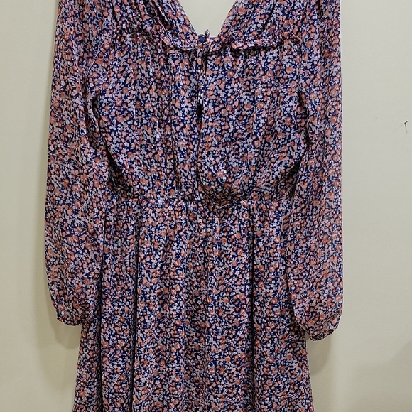 Doe & Rae Pink and Blue Floral Long-Sleeve V-Neck Dress - Picture 6 of 7